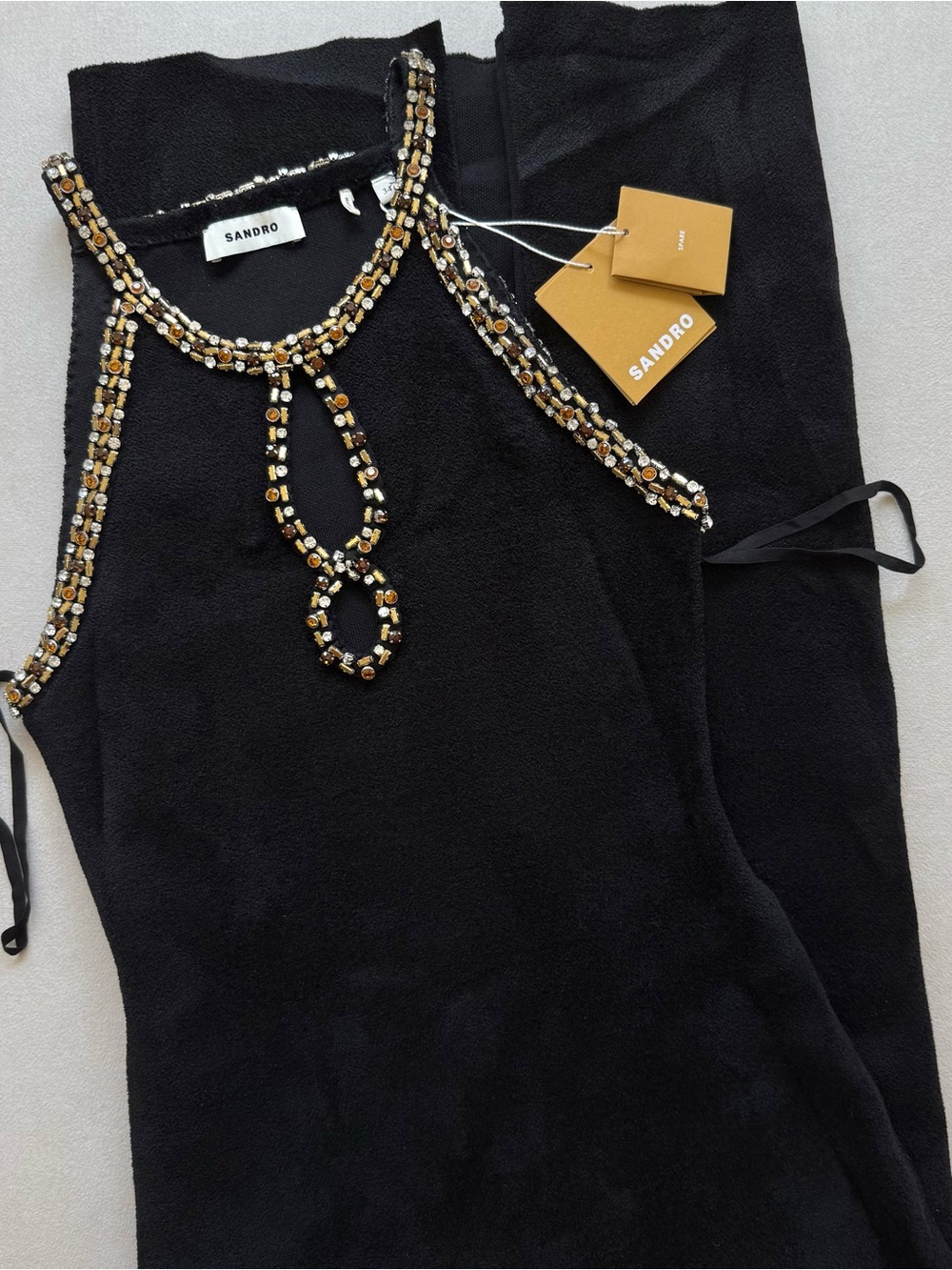 SANDRO Crystal-embellished cutout knitted maxi dress NWT